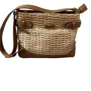 Etienne Aigner Tan Jute Woven Shoulder Bag 26” strap vegan